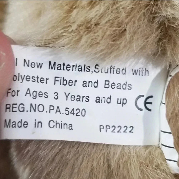 {Fossil} Plush Tan Bear w/ Black Felt Scarf & Fossil Print on Ears, Feet - Picture 8 of 9